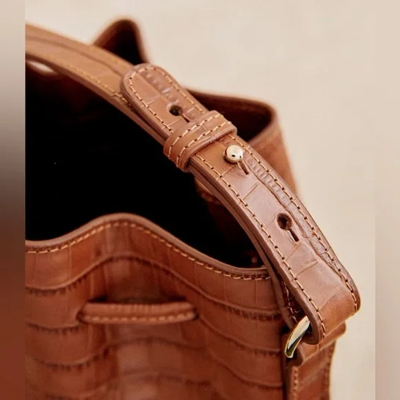 Sezane Brown Croc-Embossed Bucket Bag - Picture 7 of 11